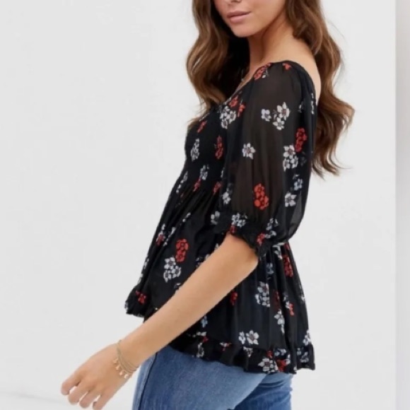Free People Delta Dawn Floral Print Smocked Mesh Top - Picture 6 of 11